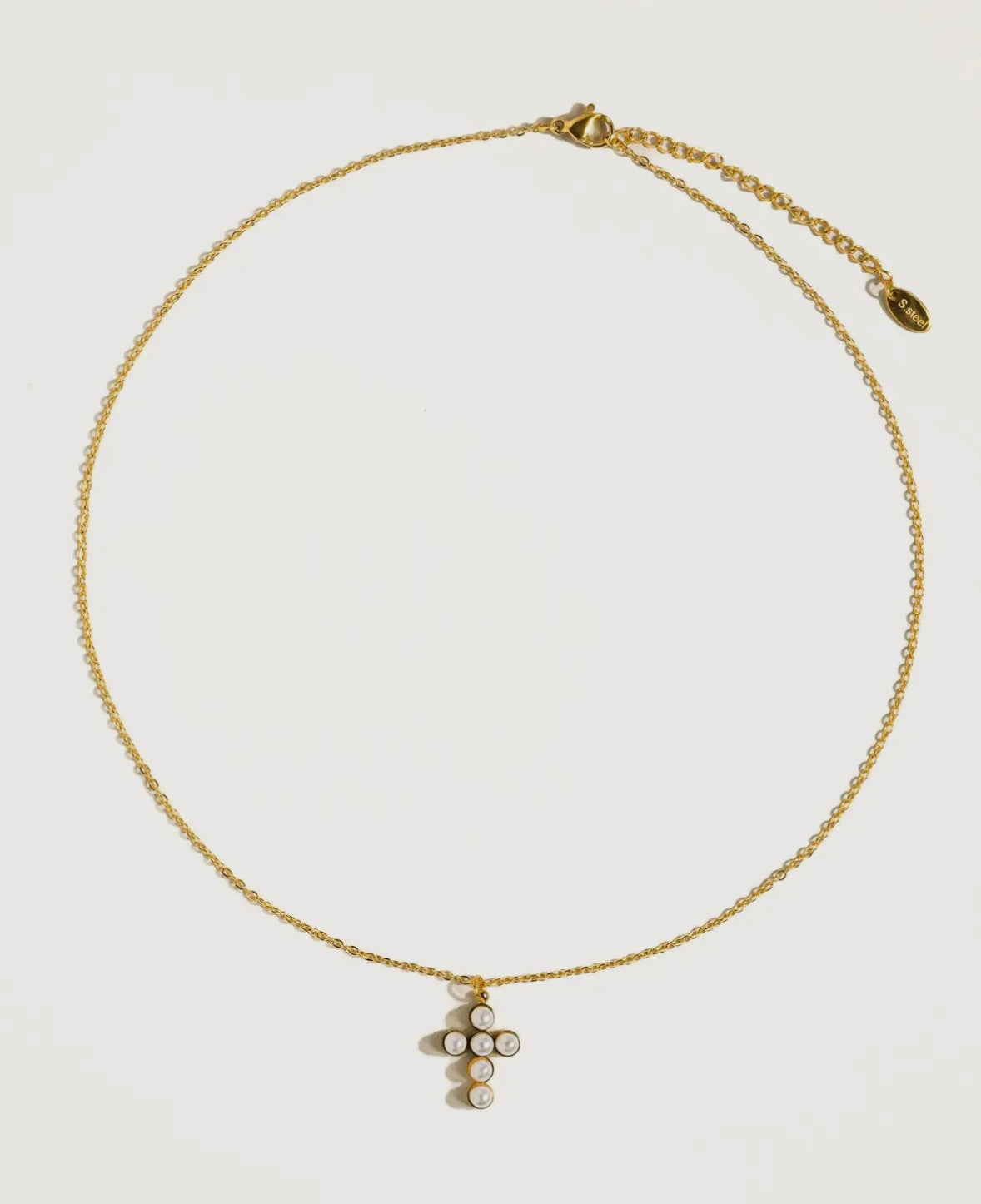 Gold plated pearl cross necklace