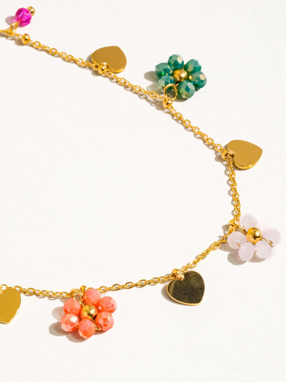 Meadow Necklace - 18K Gold Non-Tarnish Flower & Hearts Necklace