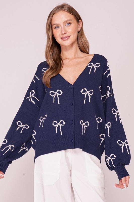 Navy Bow Cardigan