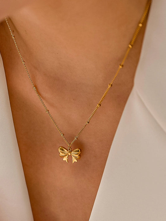 Annabelle Necklace- 18K Gold Non-Tarnish Bow Pendant Necklace