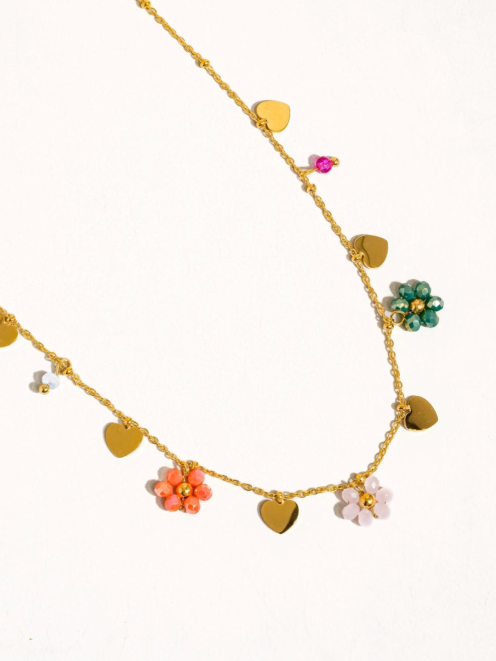 Meadow Necklace - 18K Gold Non-Tarnish Flower & Hearts Necklace