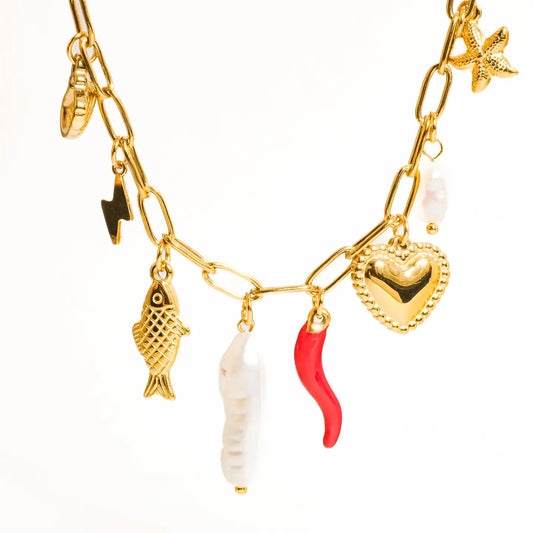 Arabella Necklace - 18K Gold Non-Tarnish Pepper Fish Charm Necklace